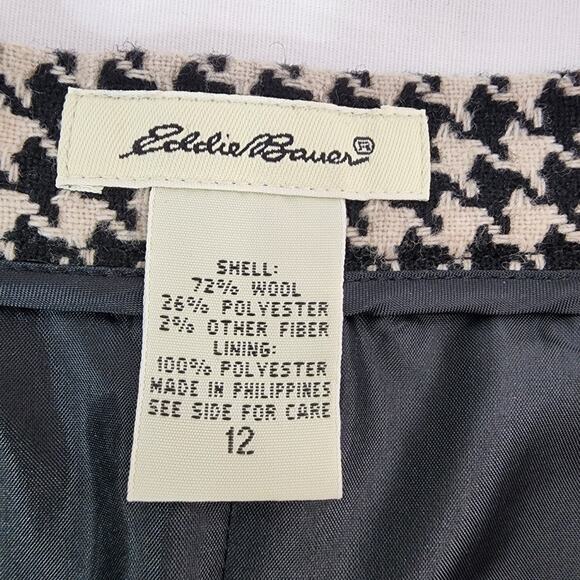 Eddie Bauer Womens Skirt Wool Blend Black Houndstooth Pleated Size 12 Academia - Picture 9 of 13